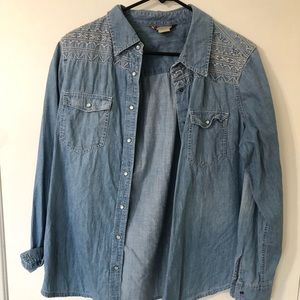 🌿 Denim Long Sleeve Pearl Snap